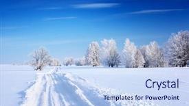  Presentation with forest road - Beautiful PPT theme featuring countryside road through winter field backdrop and a light blue colored foreground