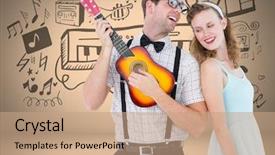  Presentation with music man in suit guitar - Theme with coupe with guitar and music background and a coral colored foreground