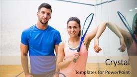  Presentation with squash sport - Audience pleasing slides consisting of couple about to play squash backdrop and a coral colored foreground