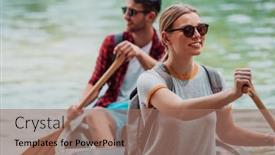  Presentation with nature river - Slide set with couple-adventurous-explorer-friends background and a coral colored foreground