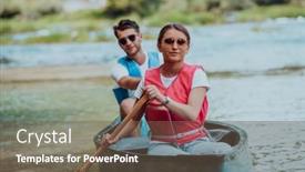  Presentation with explorer - Presentation design featuring couple-adventurous-explorer-friends background and a tawny brown colored foreground