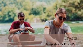  Presentation with explorer - Presentation having couple-adventurous-explorer-friends background and a coral colored foreground