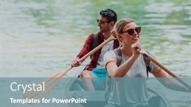  Presentation with explorer - PPT theme featuring couple-adventurous-explorer-friends background and a seafoam green colored foreground