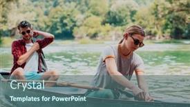  Presentation with explorer - Presentation theme enhanced with couple-adventurous-explorer-friends background and a ocean colored foreground