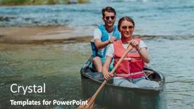  Presentation with explorer - Theme with couple-adventurous-explorer-friends background and a dark gray colored foreground