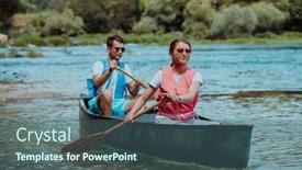  Presentation with explorer - Presentation theme featuring couple-adventurous-explorer-friends background and a ocean colored foreground