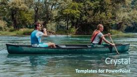  Presentation with nature river - Presentation design consisting of couple-adventurous-explorer-friends background and a ocean colored foreground