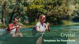  Presentation with nature river - PPT theme featuring couple-adventurous-explorer-friends background and a ocean colored foreground