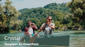  Presentation with explorer - Slide deck consisting of couple-adventurous-explorer-friends background and a ocean colored foreground