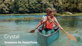  Presentation with nature river - Presentation having couple-adventurous-explorer-friends background and a seafoam green colored foreground