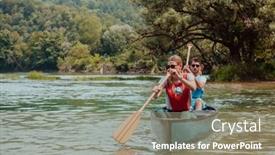  Presentation with nature river - Slide set enhanced with couple-adventurous-explorer-friends background and a gray colored foreground