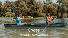  Presentation with explorer - Presentation design enhanced with couple-adventurous-explorer-friends background and a violet colored foreground