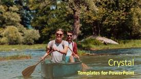  Presentation with explorer - Slides having couple-adventurous-explorer-friends background and a tawny brown colored foreground