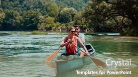  Presentation with nature river - PPT theme consisting of couple-adventurous-explorer-friends background and a gray colored foreground