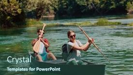  Presentation with explorer - Presentation having couple-adventurous-explorer-friends background and a ocean colored foreground