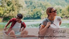  Presentation with explorer - PPT theme featuring couple-adventurous-explorer-friends background and a violet colored foreground