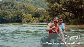  Presentation with explorer - Presentation theme consisting of couple-adventurous-explorer-friends background and a gray colored foreground