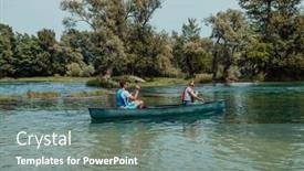  Presentation with nature river - Presentation theme featuring couple-adventurous-explorer-friends background and a ocean colored foreground