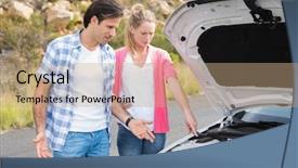  Presentation with vehicle breakdown - Colorful PPT theme enhanced with couple after a car breakdown backdrop and a coral colored foreground