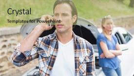  Presentation with vehicle breakdown - Slide set with couple after a car breakdown background and a mint green colored foreground