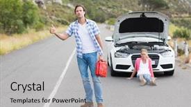  Presentation with road - Cool new PPT theme with couple after a car breakdown backdrop and a  colored foreground