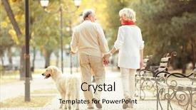  Presentation with granddaughter walking senior - Presentation theme having big dog walking in park background and a lemonade colored foreground