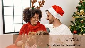  Presentation with teddy bear - Slides with couple-and-daughter-playing background and a coral colored foreground