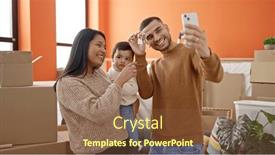  Presentation with keys - Presentation theme having couple-and-son-make-selfie background and a tawny brown colored foreground