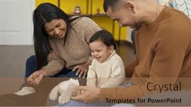  Presentation with teddy bear - Slide deck featuring couple-and-son-playing background and a coral colored foreground