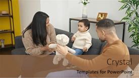  Presentation with teddy bear - Slide set having couple-and-son-playing background and a coral colored foreground