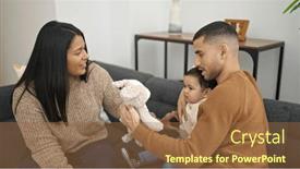  Presentation with teddy bear - Presentation consisting of couple-and-son-playing background and a coral colored foreground