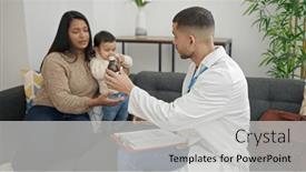  Presentation with medication - PPT theme consisting of couple-and-son-prescribing-medication background and a light gray colored foreground