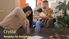  Presentation with home care - Presentation design consisting of couple-and-son-taking-care background and a  colored foreground