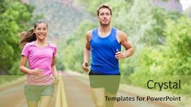  Presentation with marathon man - Audience pleasing presentation design consisting of couple asian woman sport model backdrop and a yellow colored foreground