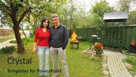  Presentation with bbq - PPT theme having couple at backyard preparing bbq background and a  colored foreground