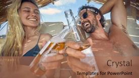  Presentation with summer holiday - PPT theme having couple-at-beach-laying background and a coral colored foreground