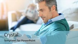  Presentation with reading - Cool new PPT theme with couple at home reading book backdrop and a light blue colored foreground