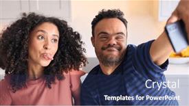  Presentation with down syndrome - PPT theme with couple-at-home-with-man background and a navy blue colored foreground