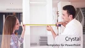  Presentation with happy new year 2022 - PPT theme with couple at new modern home background and a light gray colored foreground