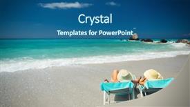  Presentation with sun - Cool new presentation theme with couple at the beach relaxing backdrop and a ocean colored foreground