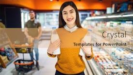  Presentation with grocery store - Audience pleasing slide set consisting of couple-at-the-showcase backdrop and a yellow colored foreground