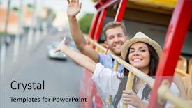  Presentation with tour - Cool new slide deck with couple at the tour bus backdrop and a light gray colored foreground