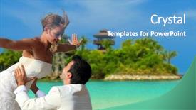  Presentation with beach wedding - PPT theme consisting of couple at their beach wedding background and a teal colored foreground