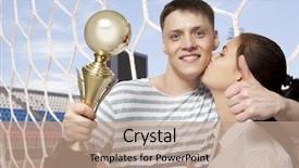  Presentation with gold trophy - Slide deck featuring couple award - man holding up a gold background and a coral colored foreground