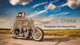  Presentation with bikers - Slides consisting of couple-bikers-in-a-leather background and a coral colored foreground