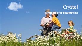  Presentation with meadow - PPT theme having kids walk bike - bicycle ride with grandpa background and a teal colored foreground