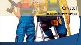  Presentation with construction tools - PPT theme having couple builder in helmet and uniform with construction tools isolated background and a yellow colored foreground