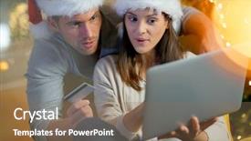  Presentation with gifts - Amazing PPT layouts having couple buying christmas gifts online backdrop and a coral colored foreground