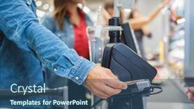  Presentation with grocery store - Cool new slides with couple-buying-goods backdrop and a ocean colored foreground