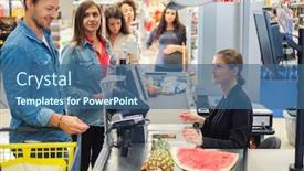  Presentation with grocery store - Colorful theme enhanced with couple-buying-goods backdrop and a ocean colored foreground